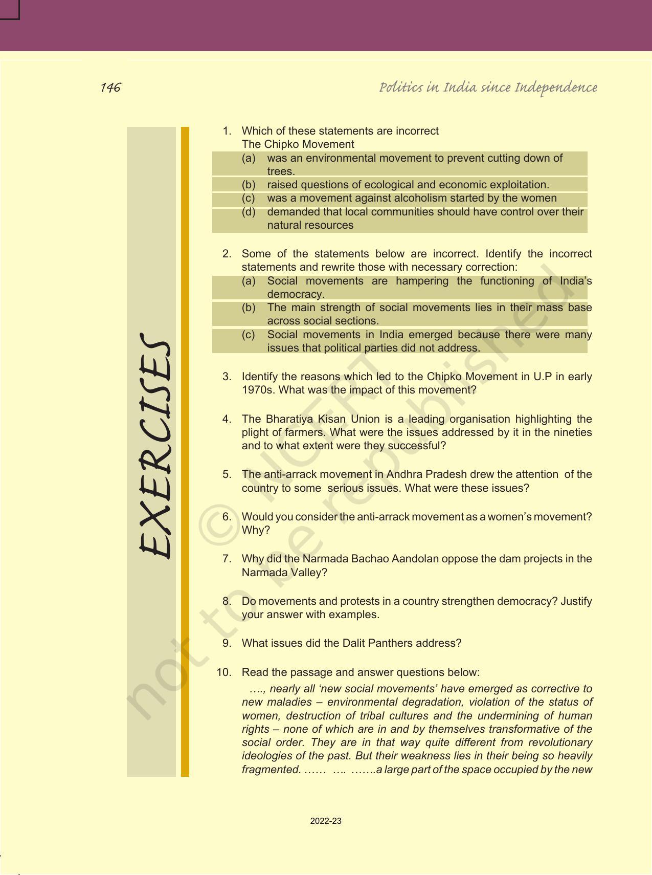 NCERT Book for Class 12 Political Science (Politics In India Since Independence) Chapter 7 Rise of Popular Movements - Page 19