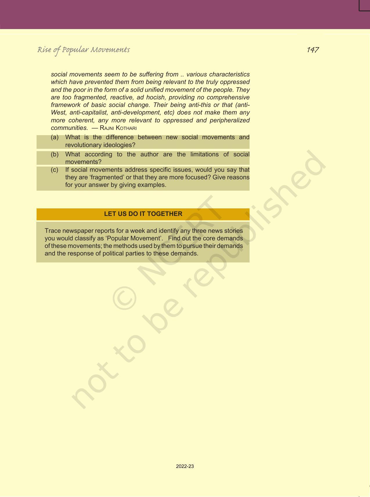 NCERT Book for Class 12 Political Science (Politics In India Since Independence) Chapter 7 Rise of Popular Movements - Page 20