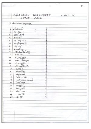 Worksheet for Class 5 Malayalam Assignment 6