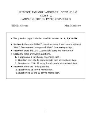 CBSE Class 10 Tamang Sample Paper 2024