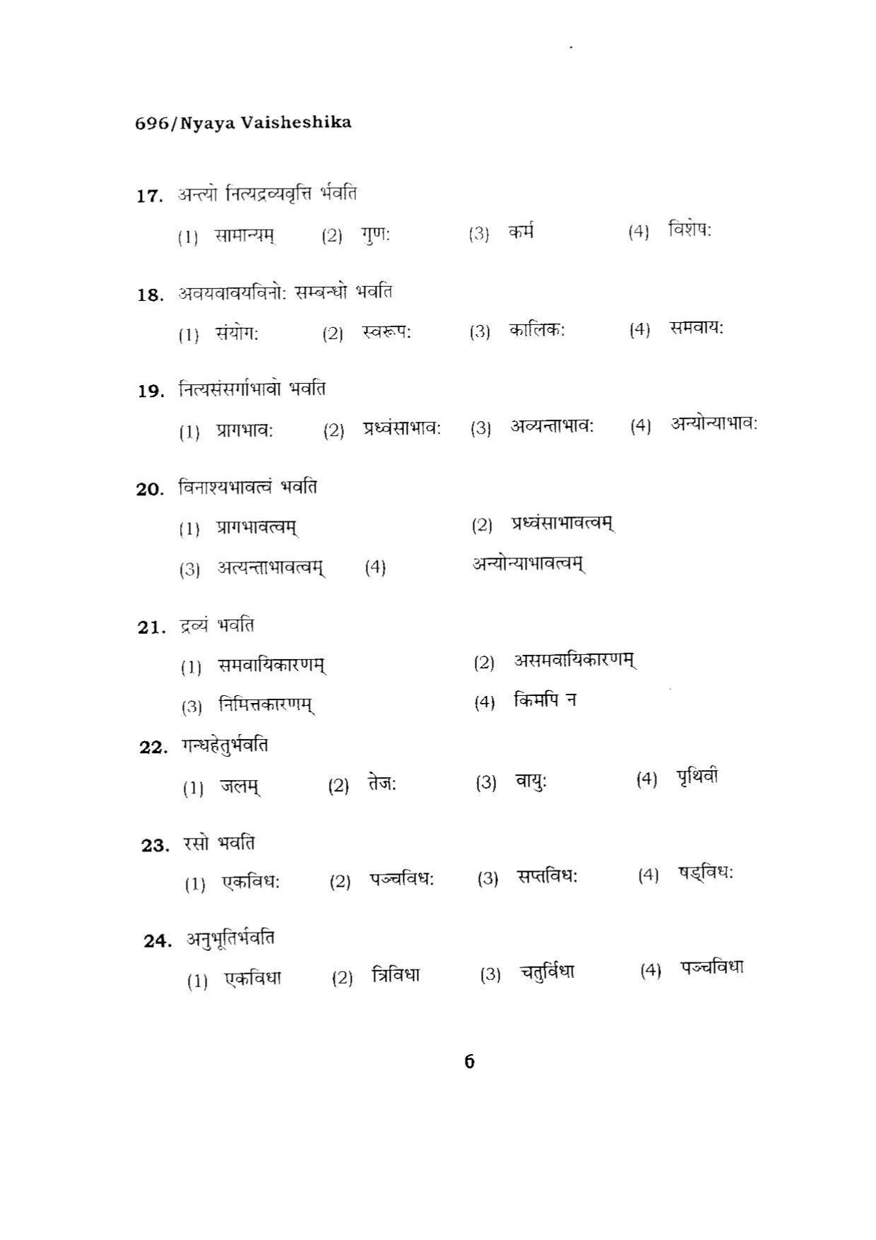 BHU RET NAYA VAISHESHIKA 2015 Question Paper - Page 6