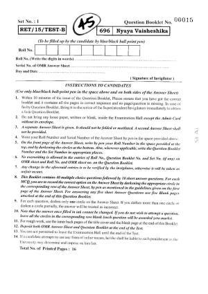 BHU RET NAYA VAISHESHIKA 2015 Question Paper