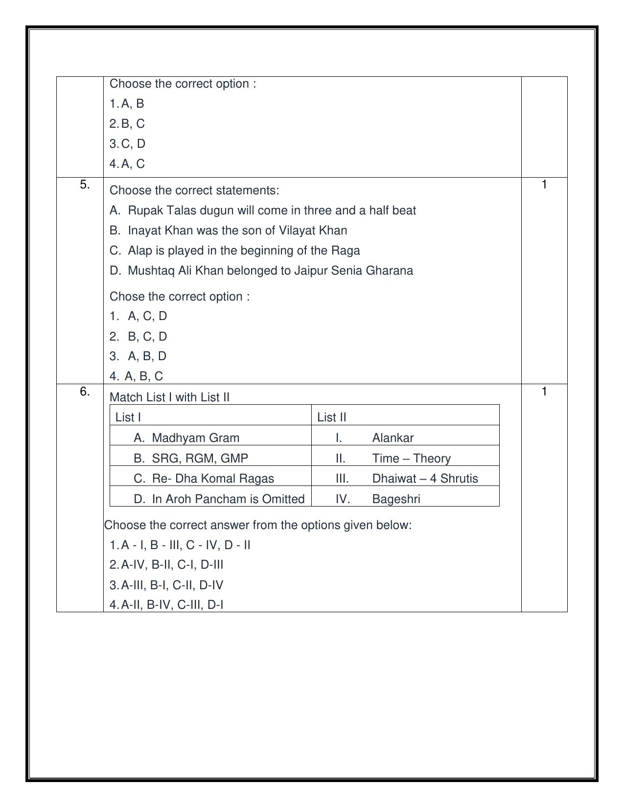 CBSE Class 12 Hindustani Music (Melodic) Sample Question Paper 2024-25 - Page 2