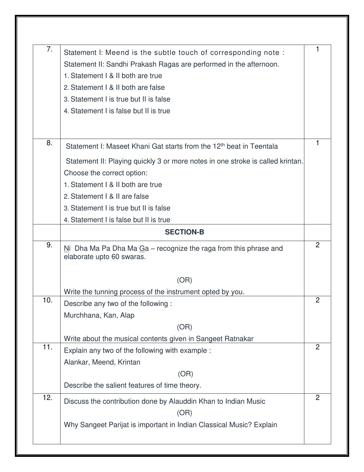 CBSE Class 12 Hindustani Music (Melodic) Sample Question Paper 2024-25 - Page 3