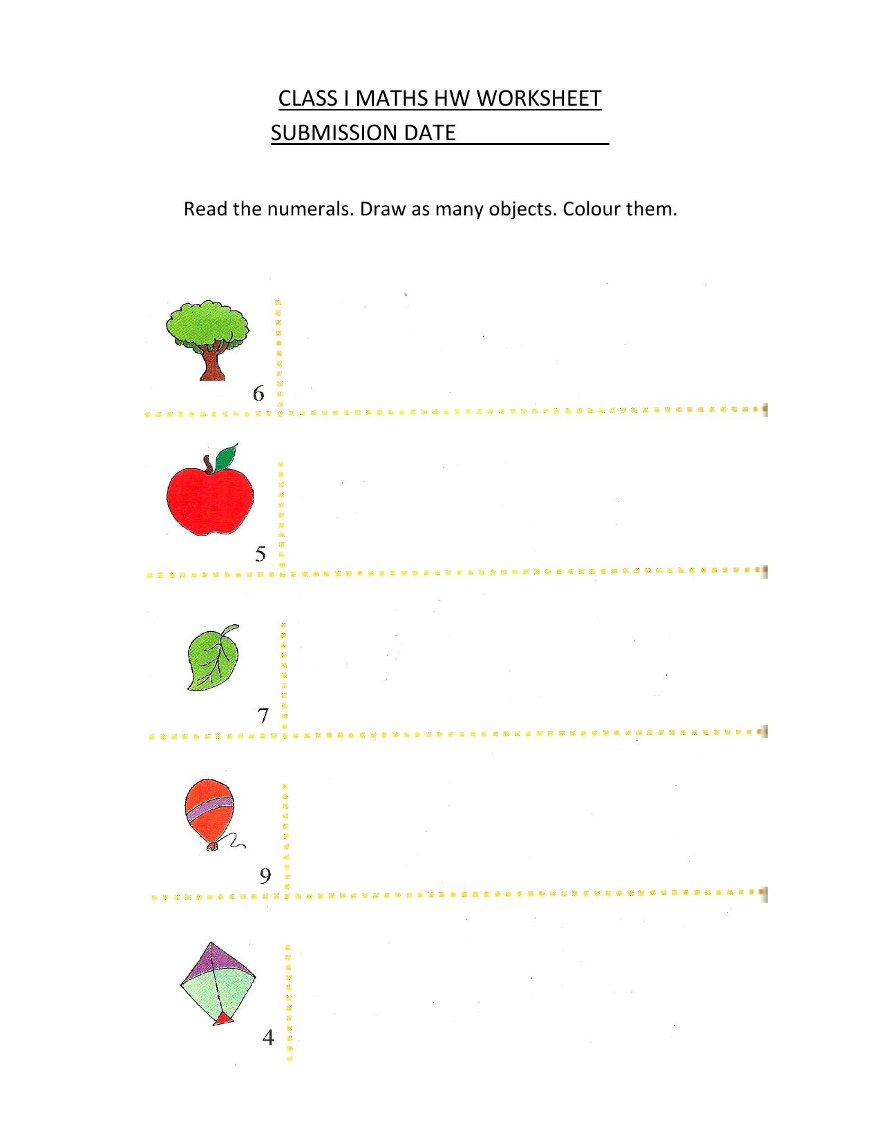 Class 1 Maths Practice Worksheet - Page 1