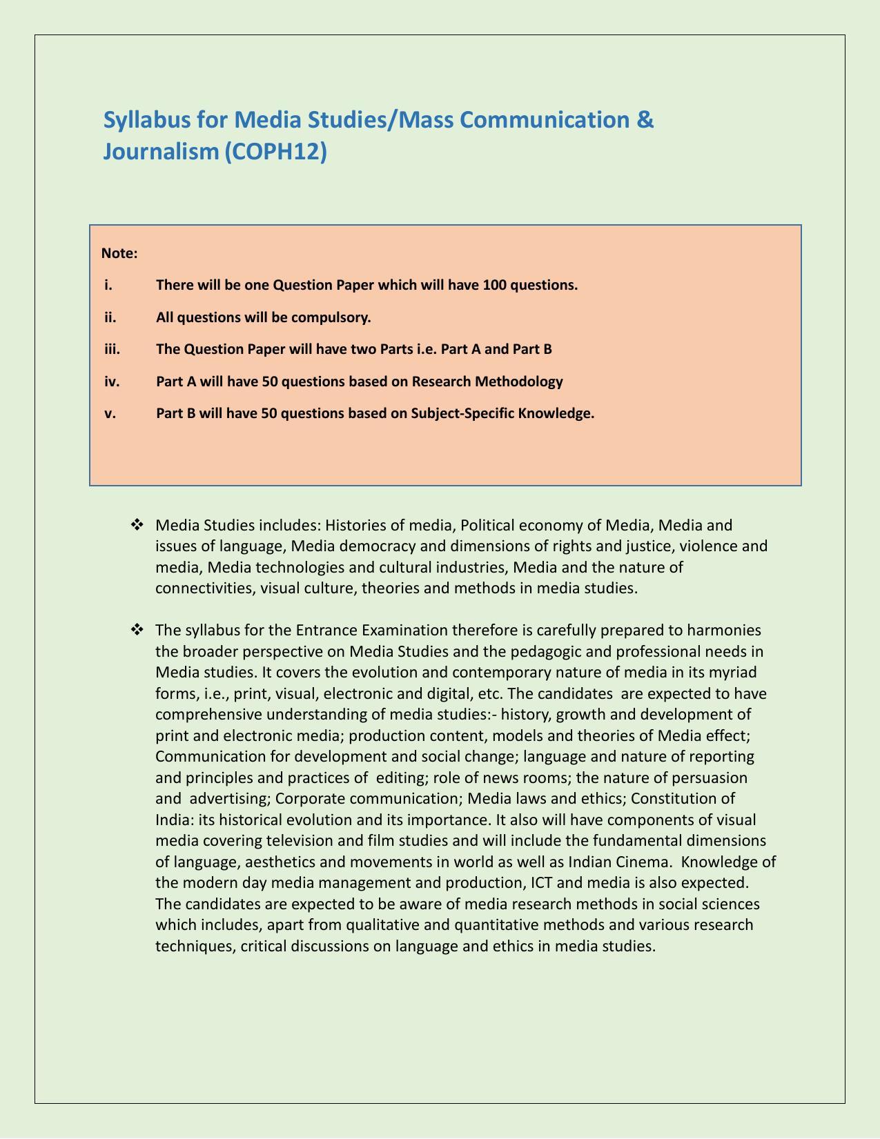 NTA PhD Entrance Exam Mass Communication and Journalism/ Media Studies Syllabus - Page 1