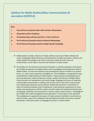 NTA PhD Entrance Exam Mass Communication and Journalism/ Media Studies Syllabus