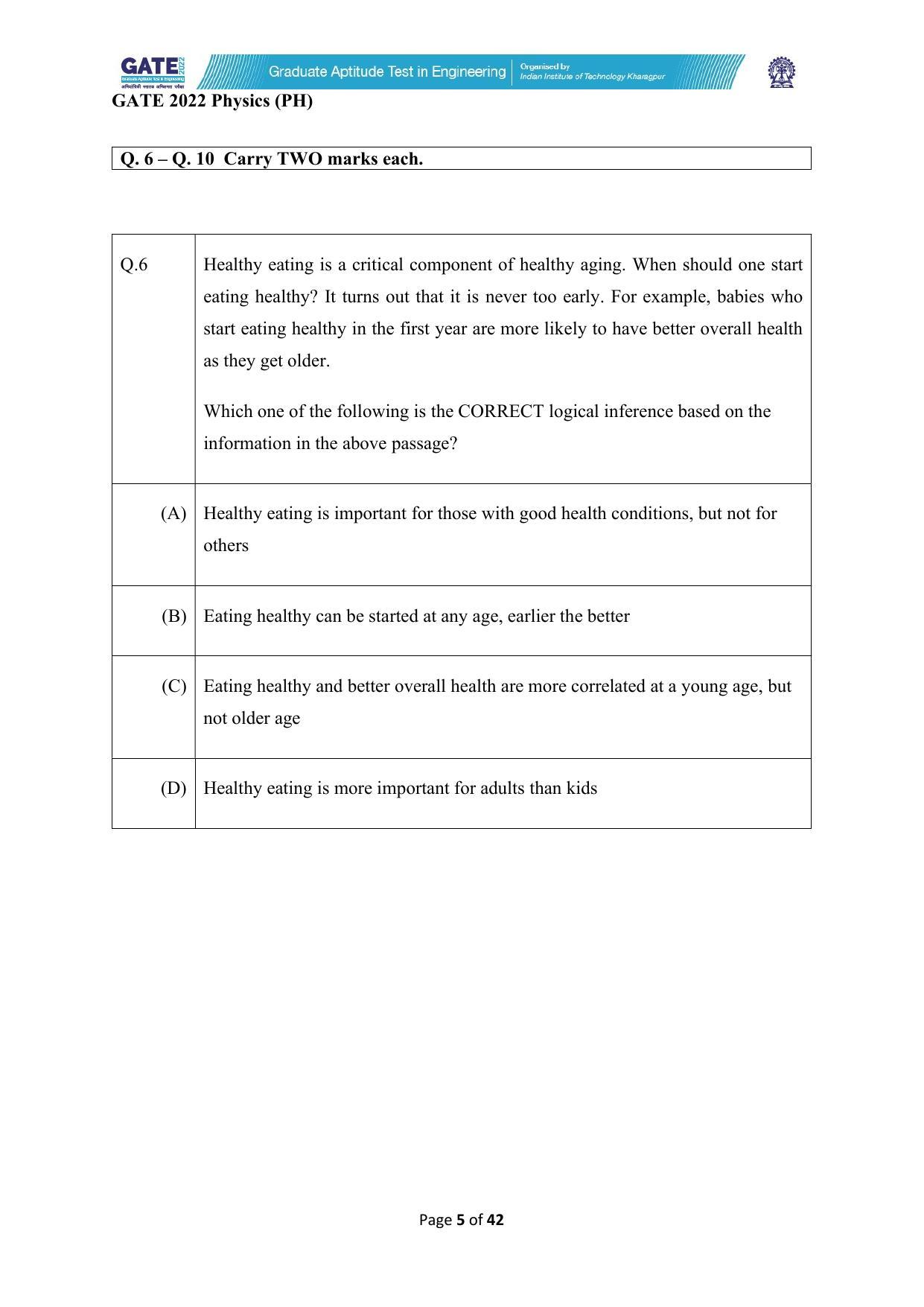 GATE 2022 Physics (PH) Question Paper - Page 5