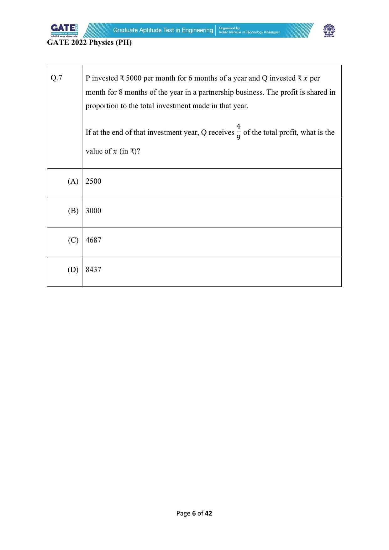 GATE 2022 Physics (PH) Question Paper - Page 6