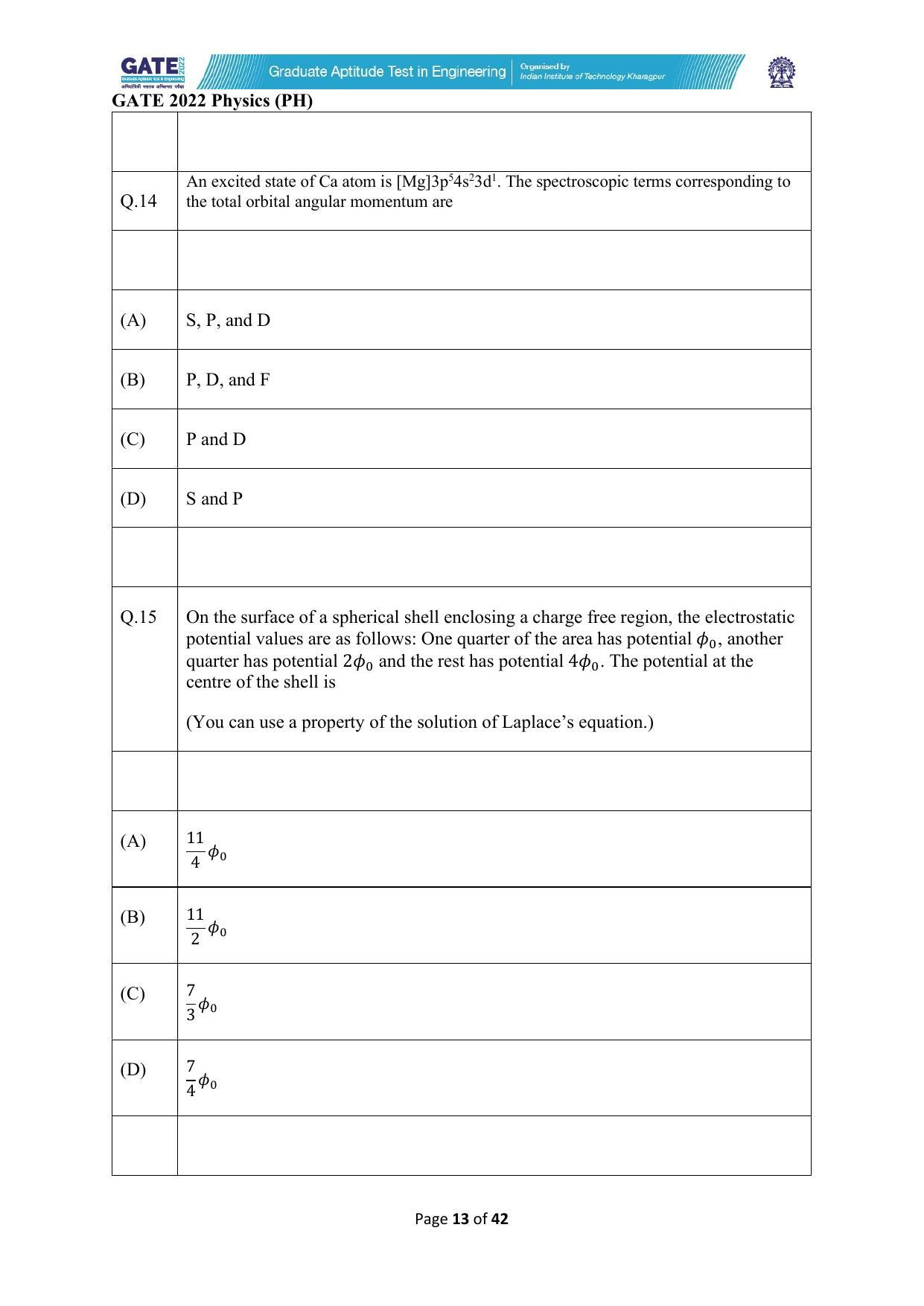 GATE 2022 Physics (PH) Question Paper - Page 13