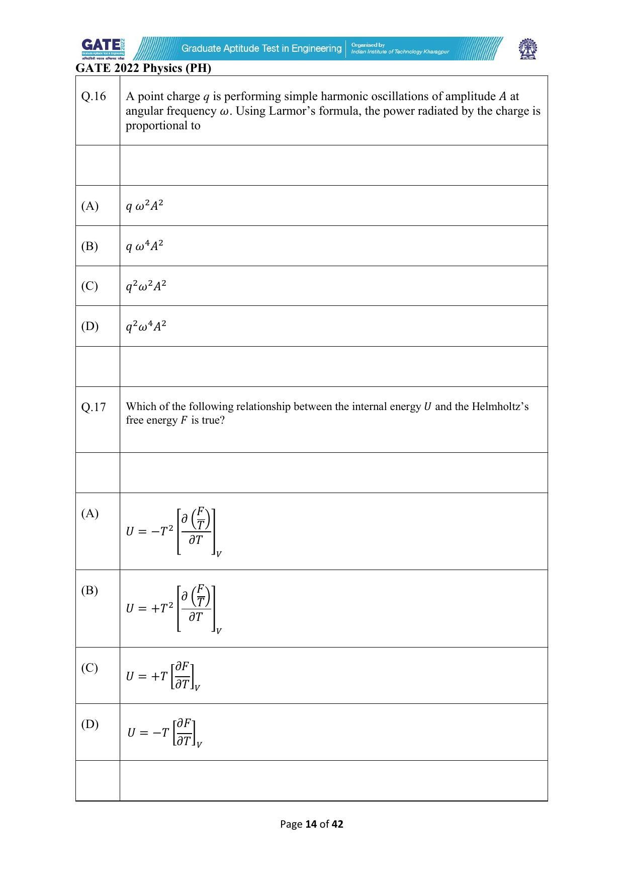 GATE 2022 Physics (PH) Question Paper - Page 14