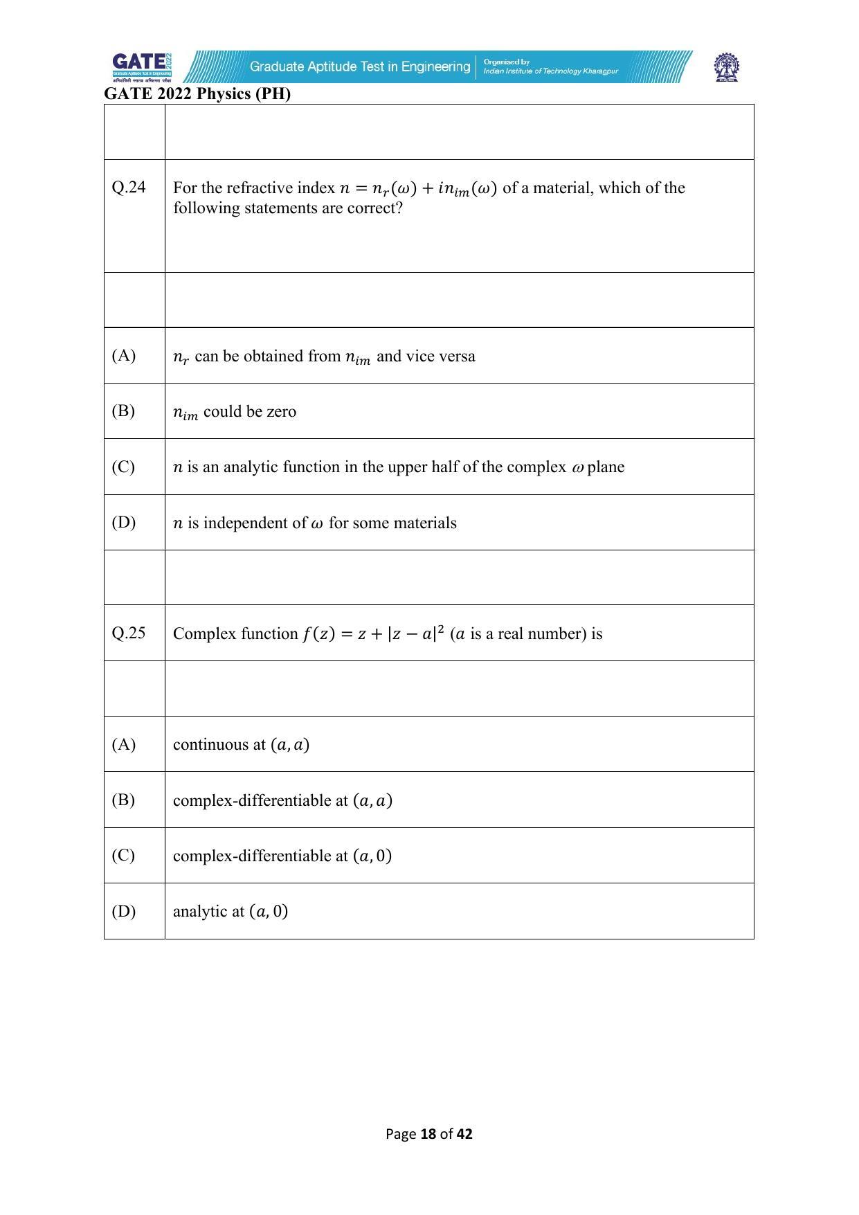 GATE 2022 Physics (PH) Question Paper - Page 18