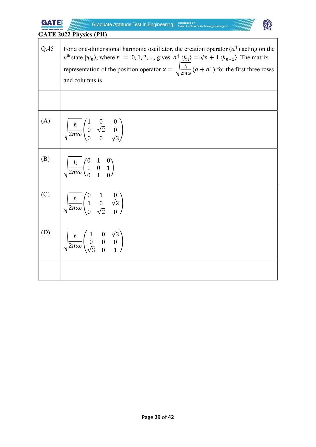 GATE 2022 Physics (PH) Question Paper - Page 29