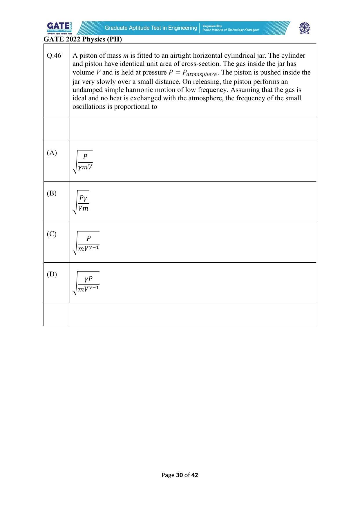GATE 2022 Physics (PH) Question Paper - Page 30