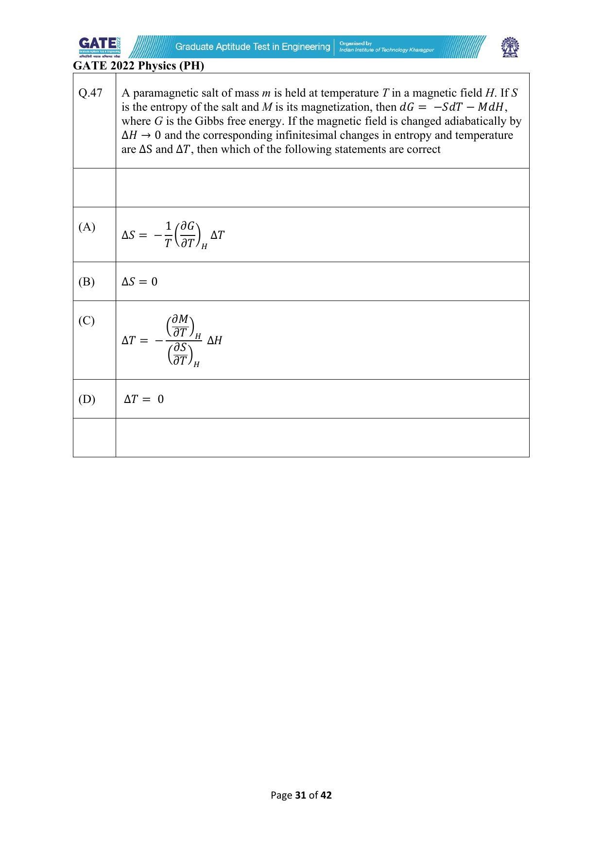 GATE 2022 Physics (PH) Question Paper - Page 31
