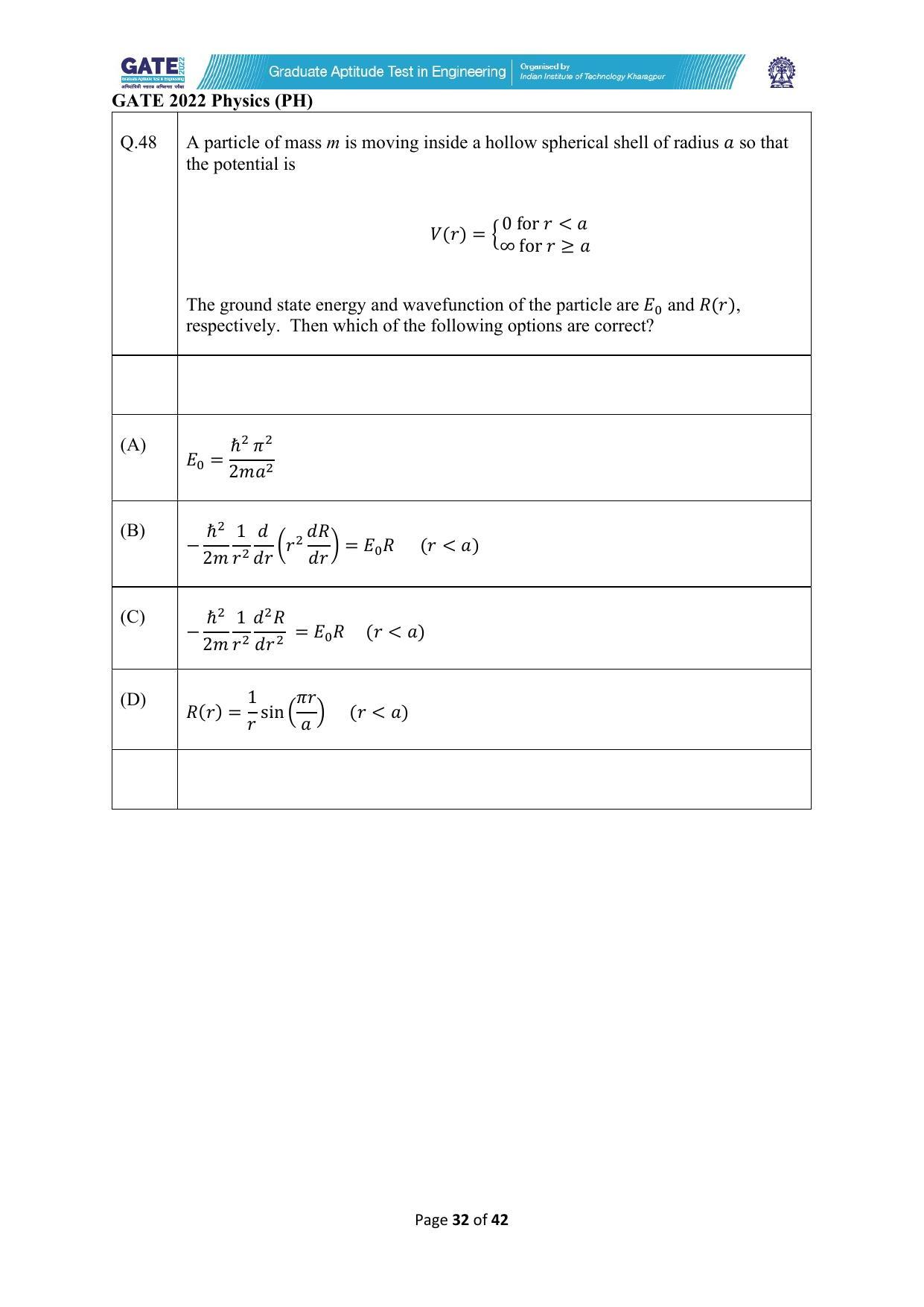 GATE 2022 Physics (PH) Question Paper - Page 32