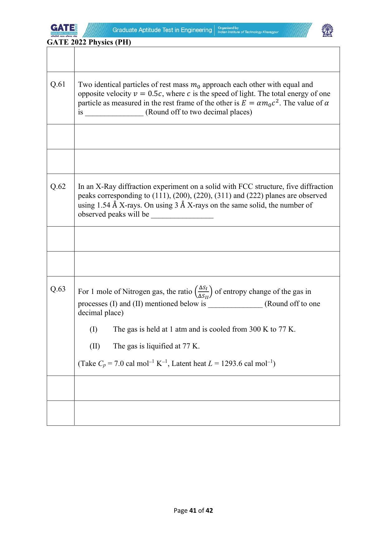 GATE 2022 Physics (PH) Question Paper - Page 41