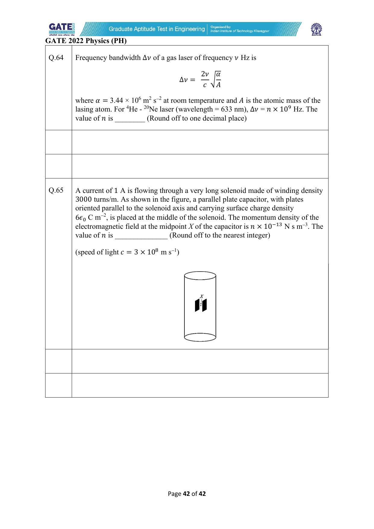 GATE 2022 Physics (PH) Question Paper - Page 42