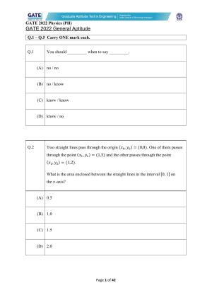 GATE 2022 Physics (PH) Question Paper