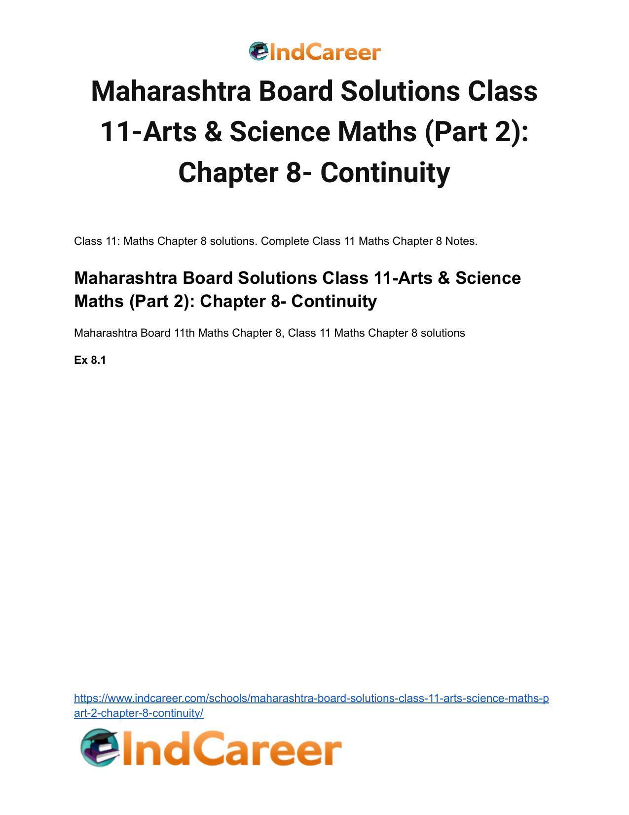Maharashtra Board Solutions Class 11-Arts & Science Maths (Part 2): Chapter 8- Continuity - Page 2