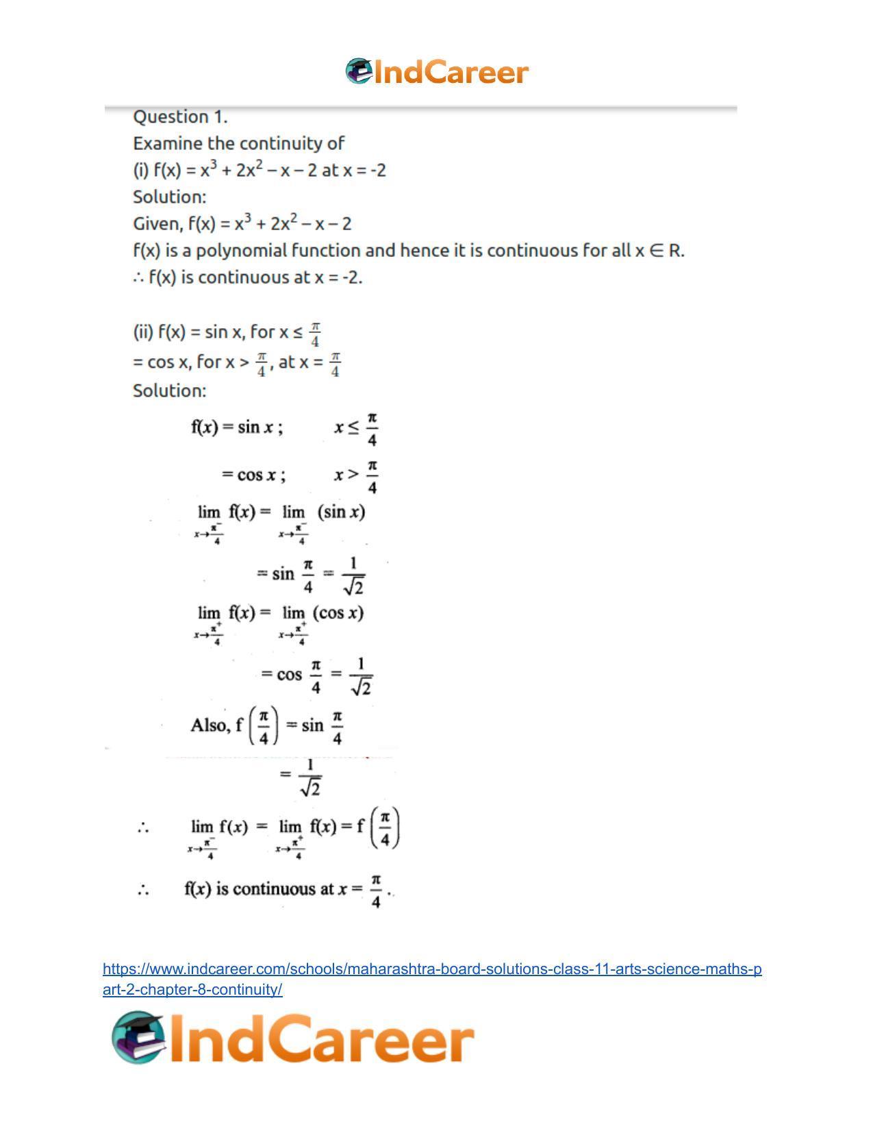 Maharashtra Board Solutions Class 11-Arts & Science Maths (Part 2): Chapter 8- Continuity - Page 3