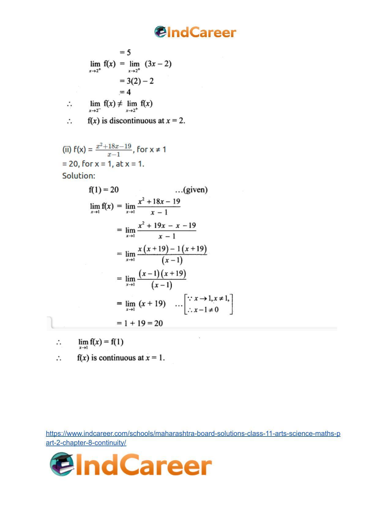 Maharashtra Board Solutions Class 11-Arts & Science Maths (Part 2): Chapter 8- Continuity - Page 5