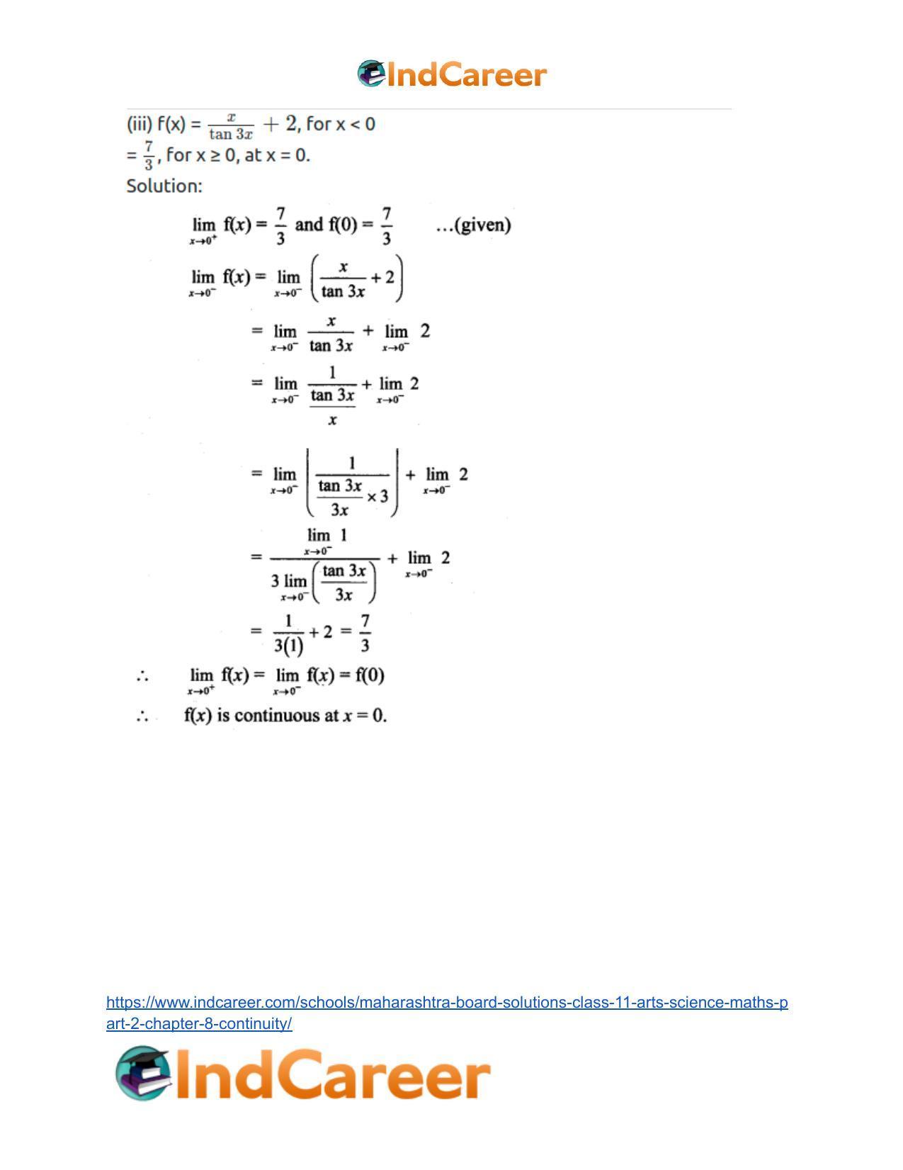 Maharashtra Board Solutions Class 11-Arts & Science Maths (Part 2): Chapter 8- Continuity - Page 6
