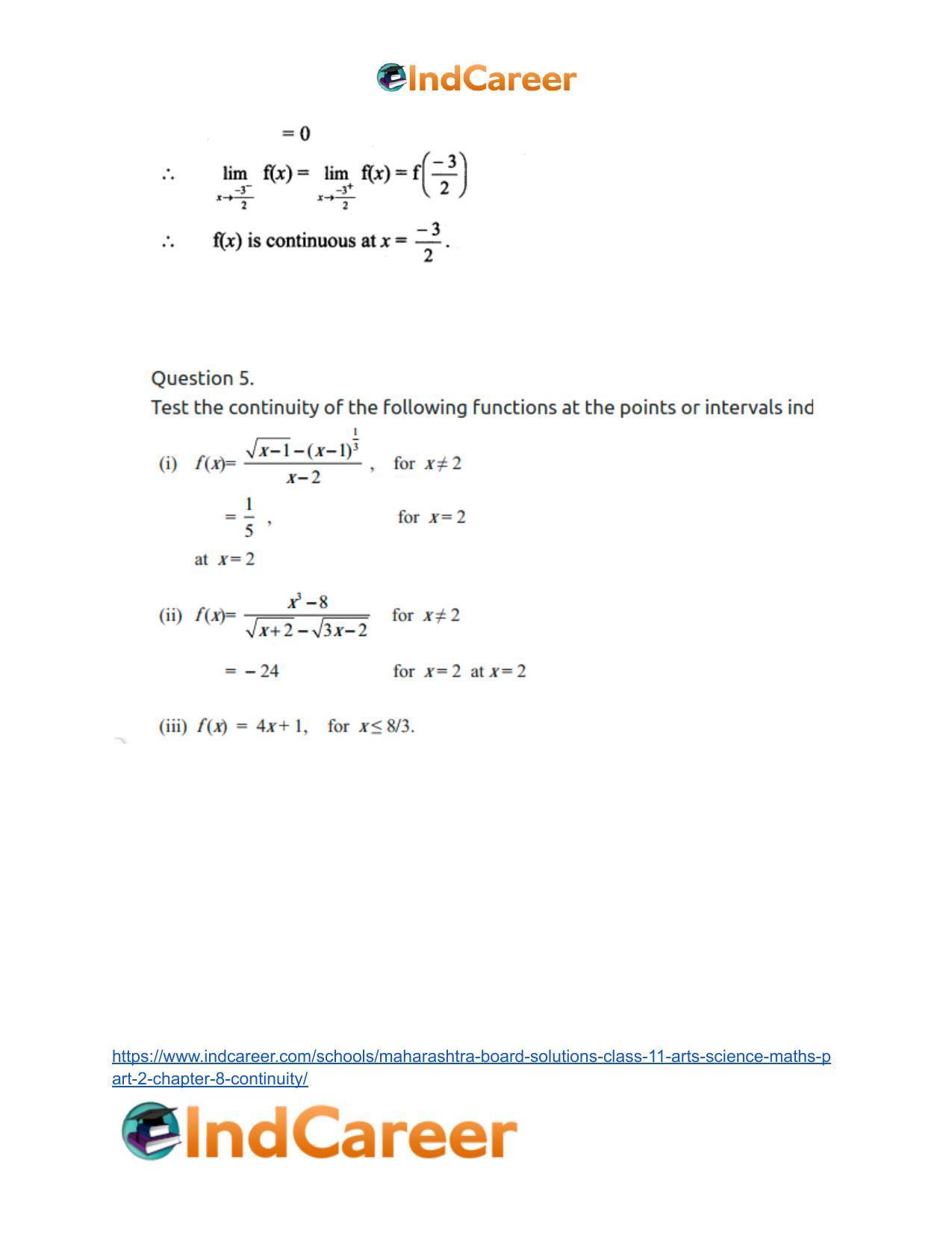 Maharashtra Board Solutions Class 11-Arts & Science Maths (Part 2): Chapter 8- Continuity - Page 8
