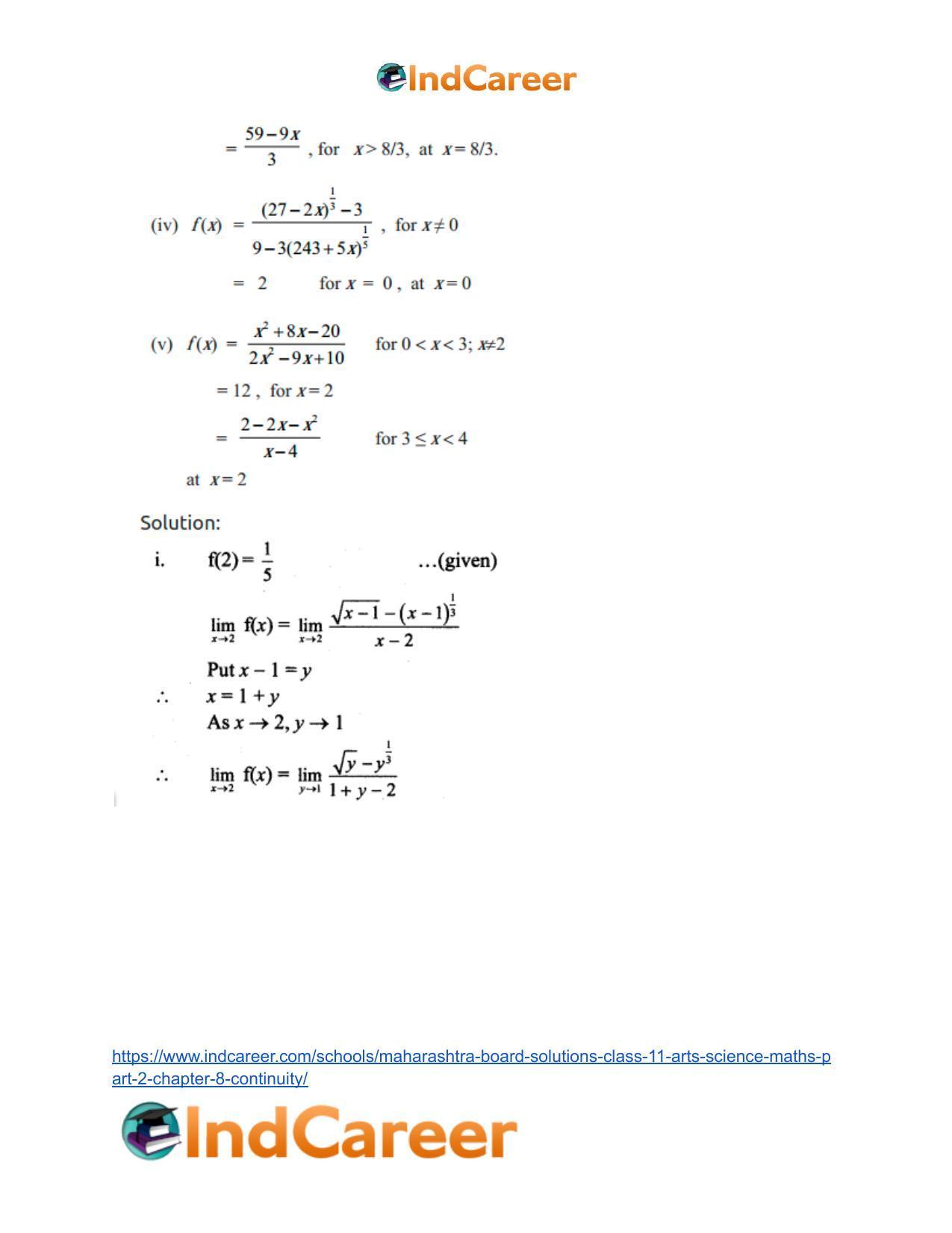 Maharashtra Board Solutions Class 11-Arts & Science Maths (Part 2): Chapter 8- Continuity - Page 9