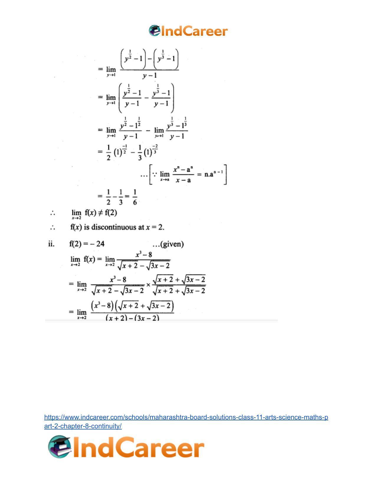 Maharashtra Board Solutions Class 11-Arts & Science Maths (Part 2): Chapter 8- Continuity - Page 10
