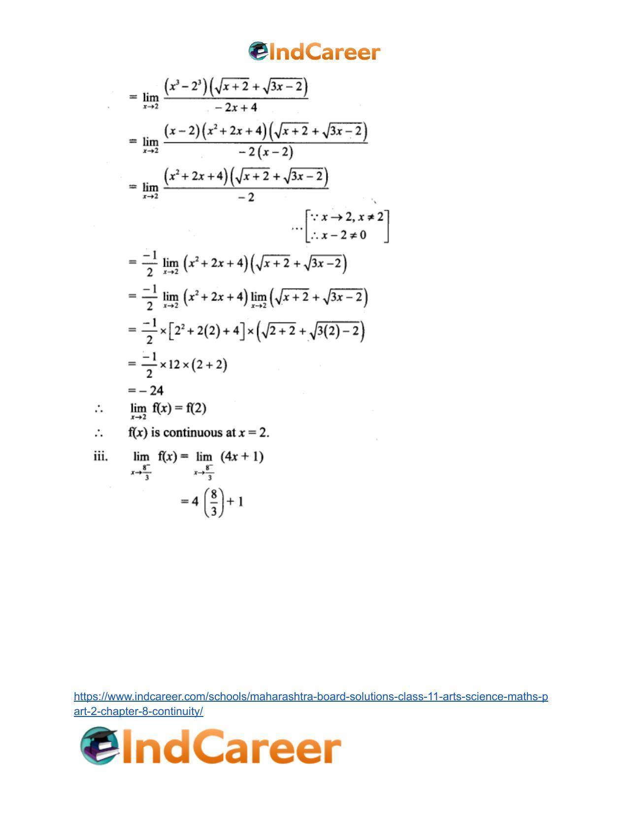 Maharashtra Board Solutions Class 11-Arts & Science Maths (Part 2): Chapter 8- Continuity - Page 11