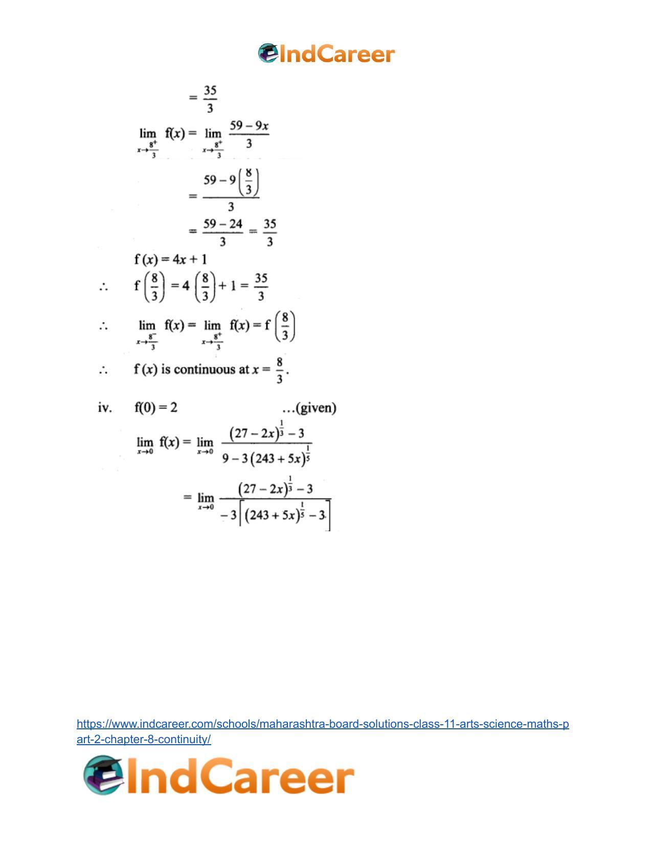 Maharashtra Board Solutions Class 11-Arts & Science Maths (Part 2): Chapter 8- Continuity - Page 12