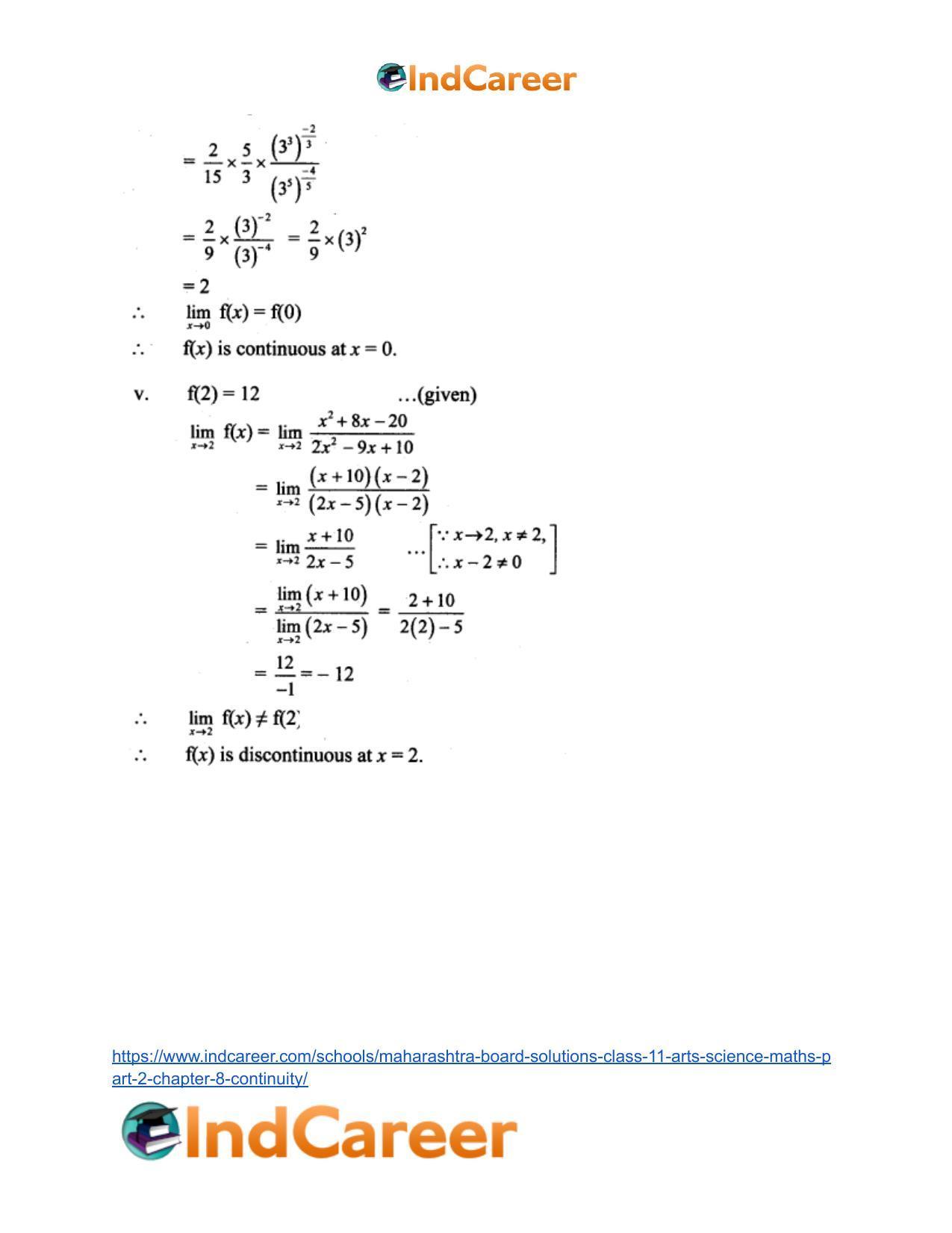 Maharashtra Board Solutions Class 11-Arts & Science Maths (Part 2): Chapter 8- Continuity - Page 14