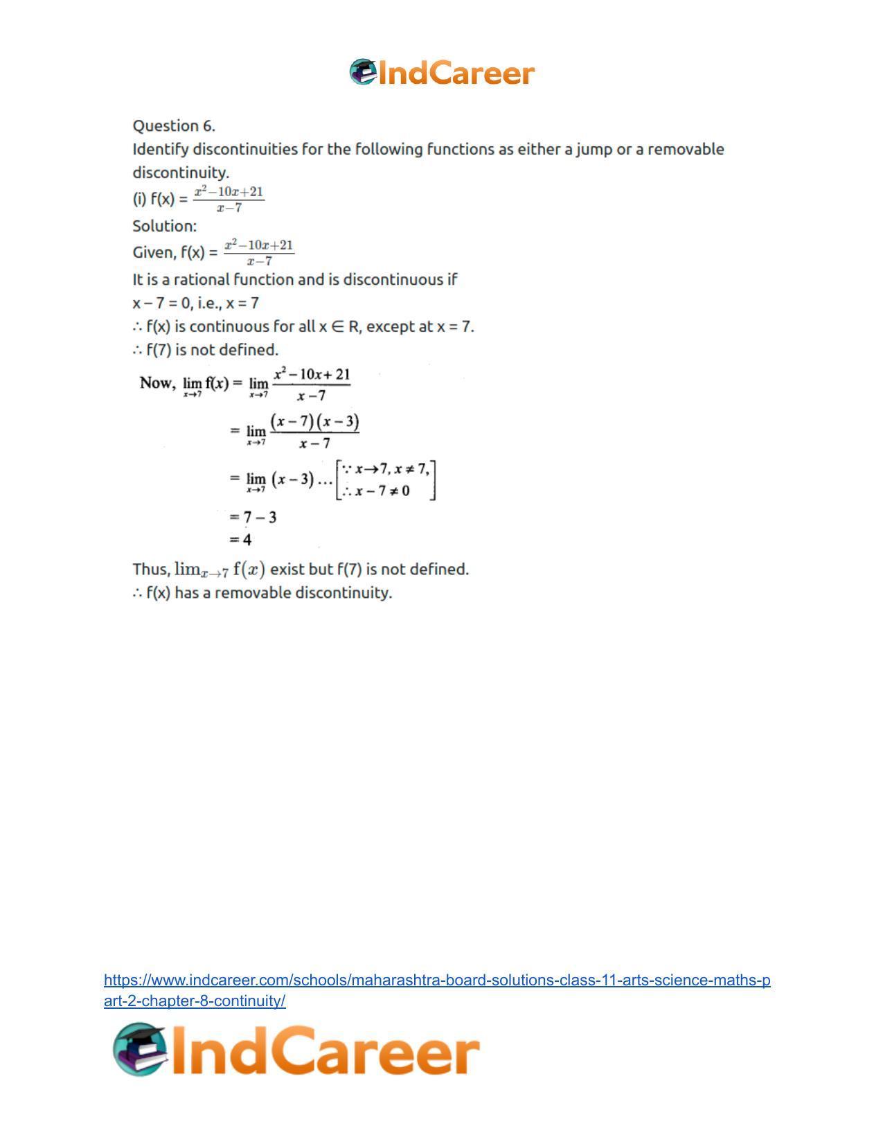 Maharashtra Board Solutions Class 11-Arts & Science Maths (Part 2): Chapter 8- Continuity - Page 15
