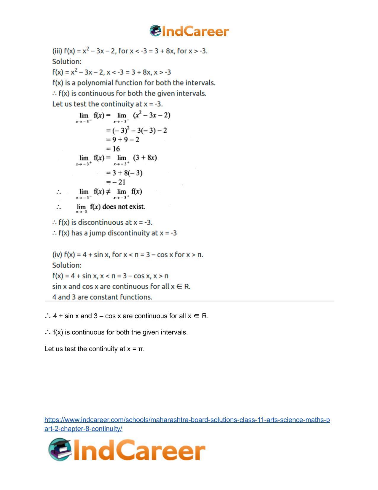 Maharashtra Board Solutions Class 11-Arts & Science Maths (Part 2): Chapter 8- Continuity - Page 17