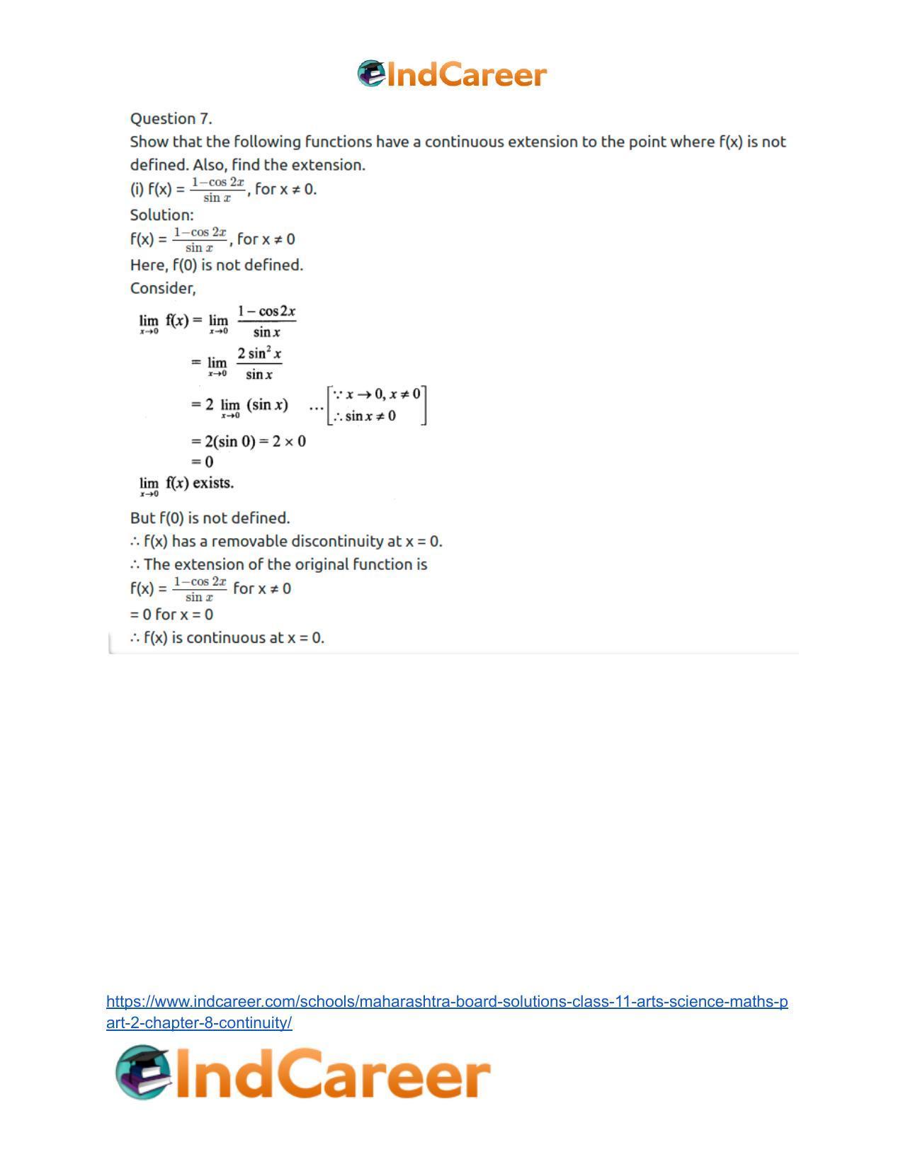 Maharashtra Board Solutions Class 11-Arts & Science Maths (Part 2): Chapter 8- Continuity - Page 19
