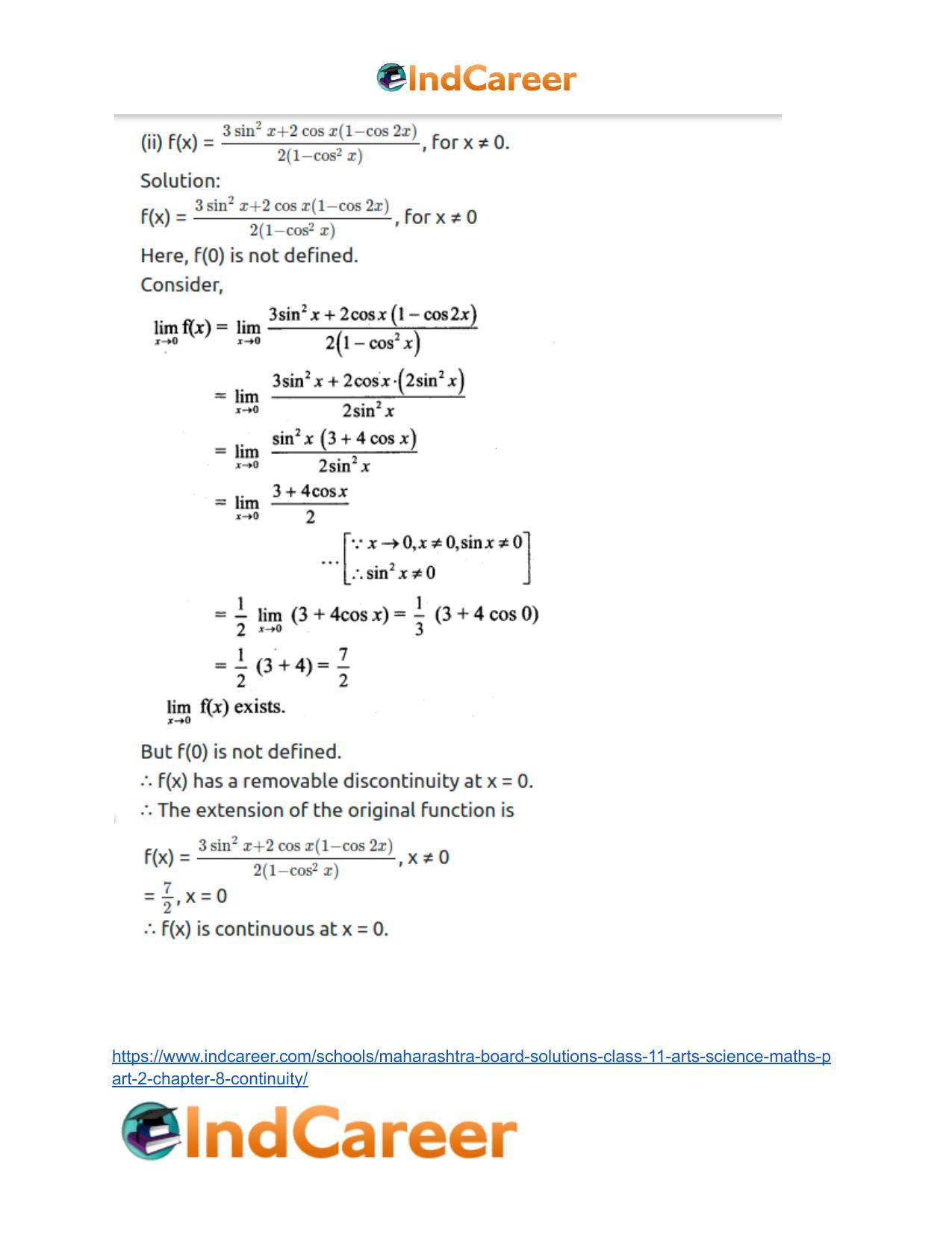 Maharashtra Board Solutions Class 11-Arts & Science Maths (Part 2): Chapter 8- Continuity - Page 20