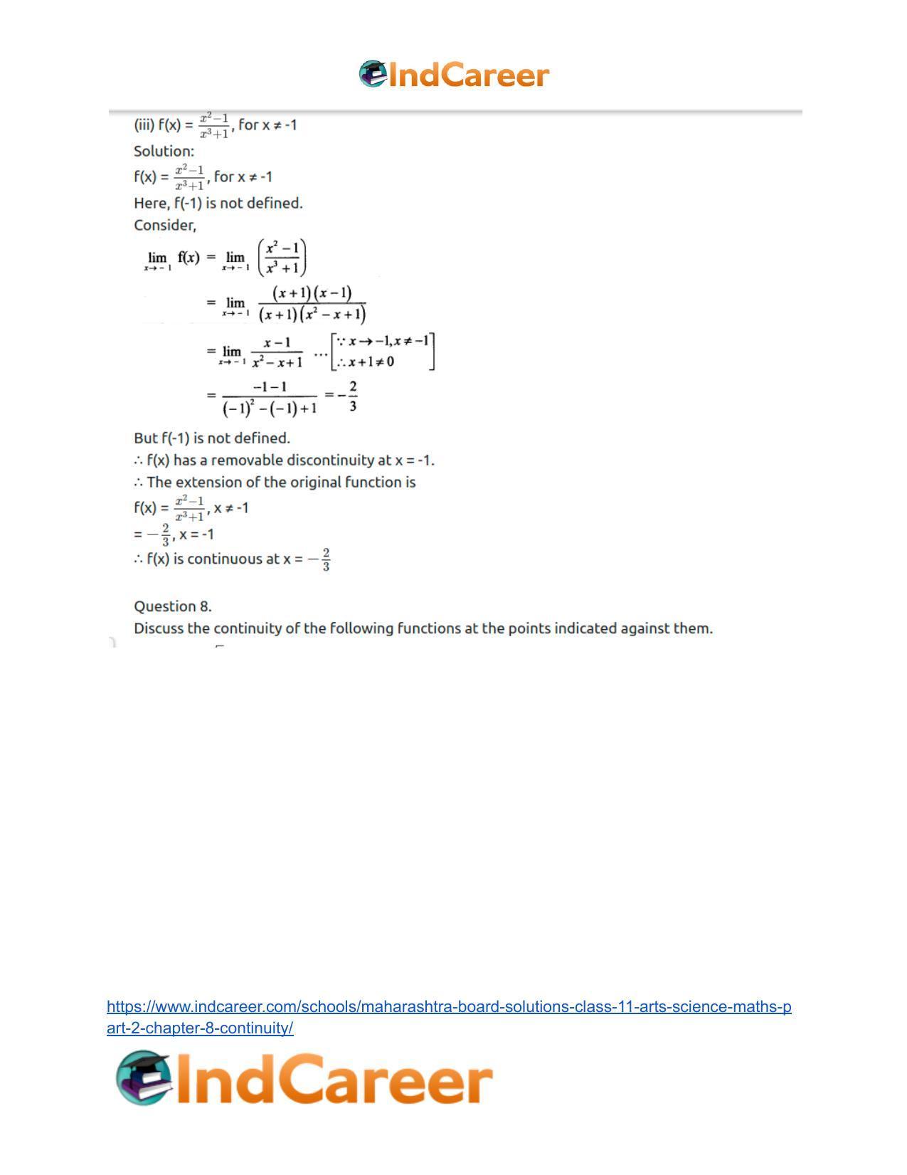 Maharashtra Board Solutions Class 11-Arts & Science Maths (Part 2): Chapter 8- Continuity - Page 21