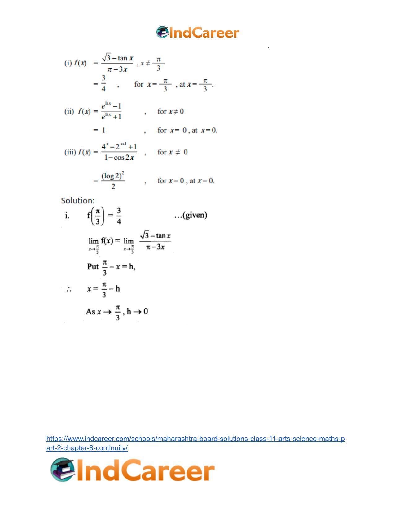 Maharashtra Board Solutions Class 11-Arts & Science Maths (Part 2): Chapter 8- Continuity - Page 22