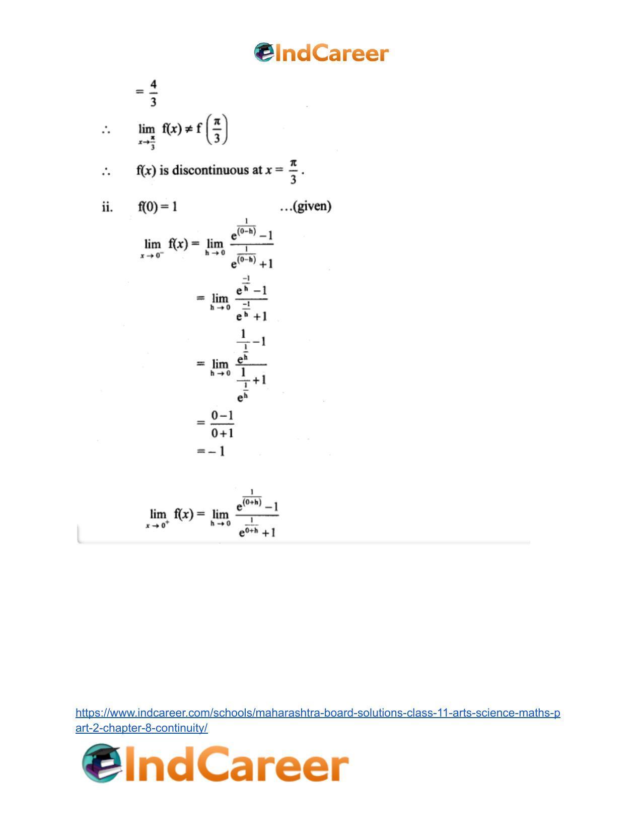 Maharashtra Board Solutions Class 11-Arts & Science Maths (Part 2): Chapter 8- Continuity - Page 24