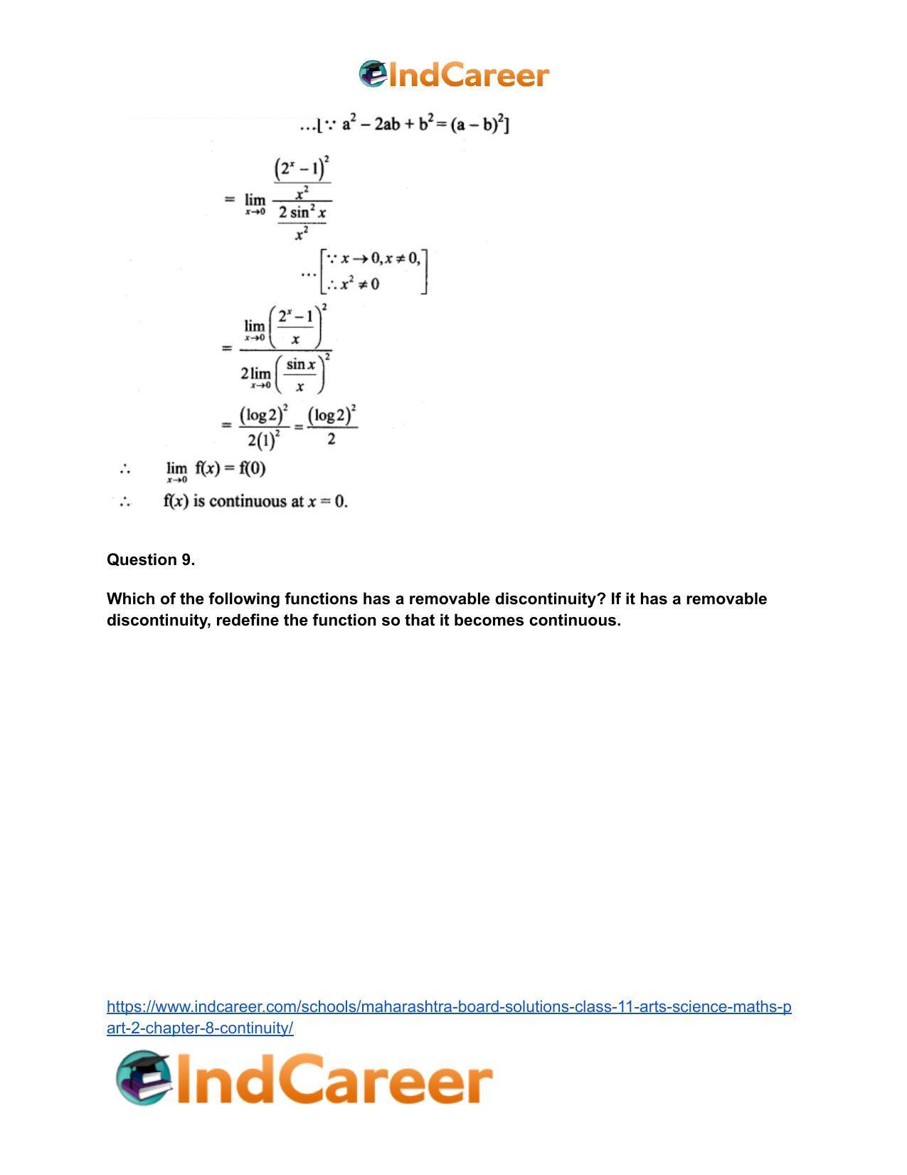 Maharashtra Board Solutions Class 11-Arts & Science Maths (Part 2): Chapter 8- Continuity - Page 26