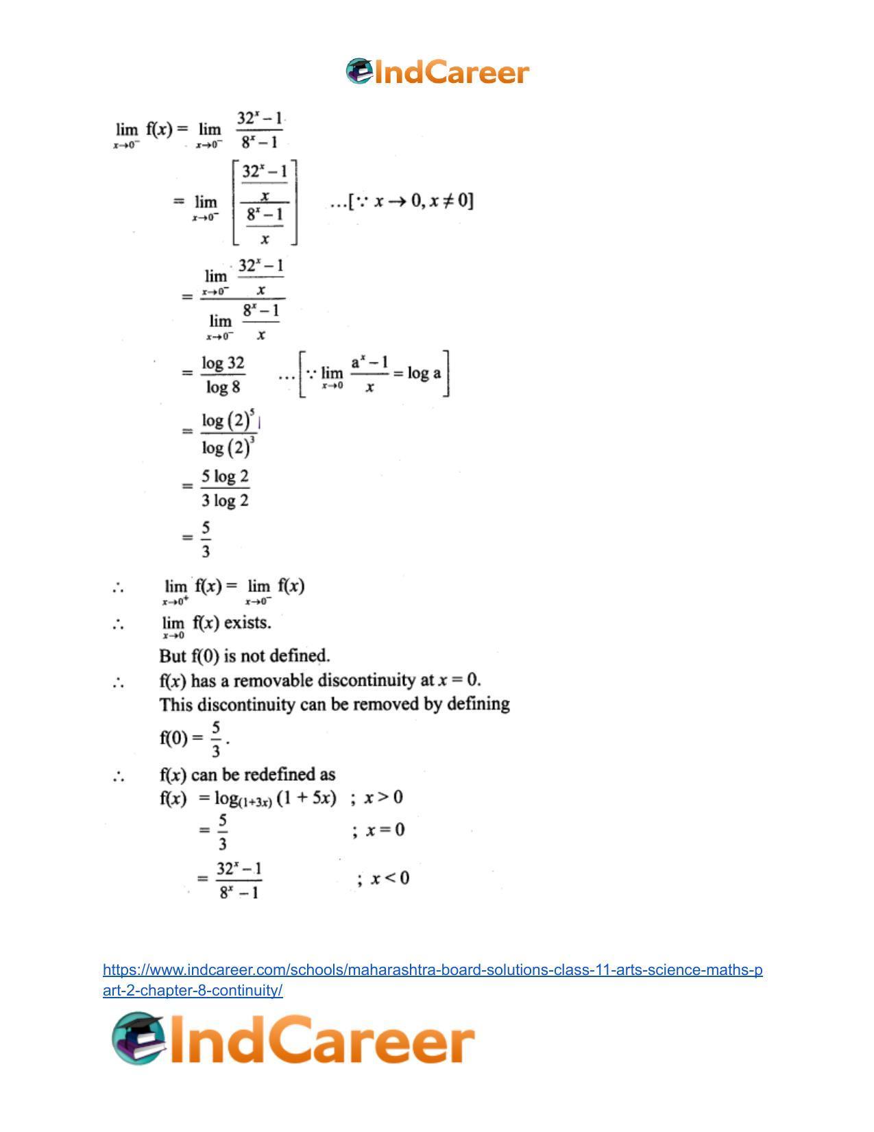 Maharashtra Board Solutions Class 11-Arts & Science Maths (Part 2): Chapter 8- Continuity - Page 30