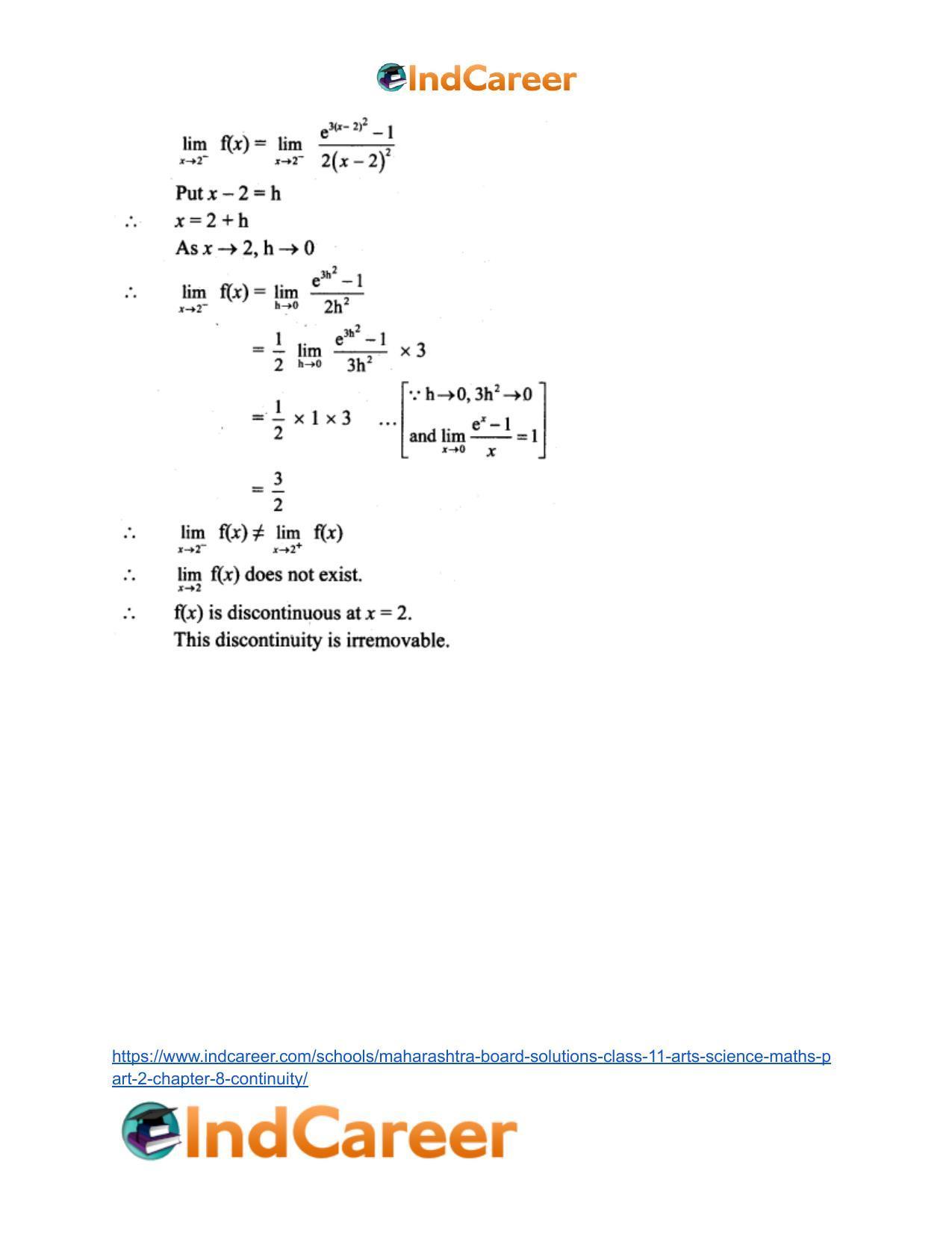 Maharashtra Board Solutions Class 11-Arts & Science Maths (Part 2): Chapter 8- Continuity - Page 34