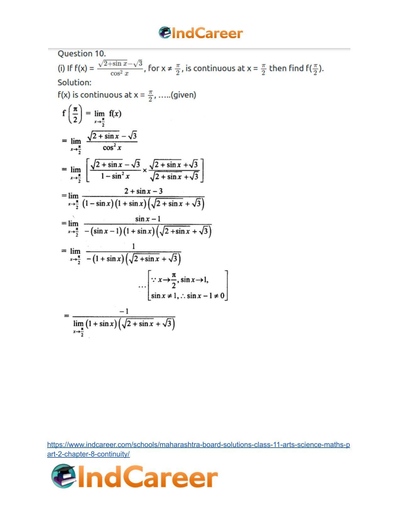 Maharashtra Board Solutions Class 11-Arts & Science Maths (Part 2): Chapter 8- Continuity - Page 35