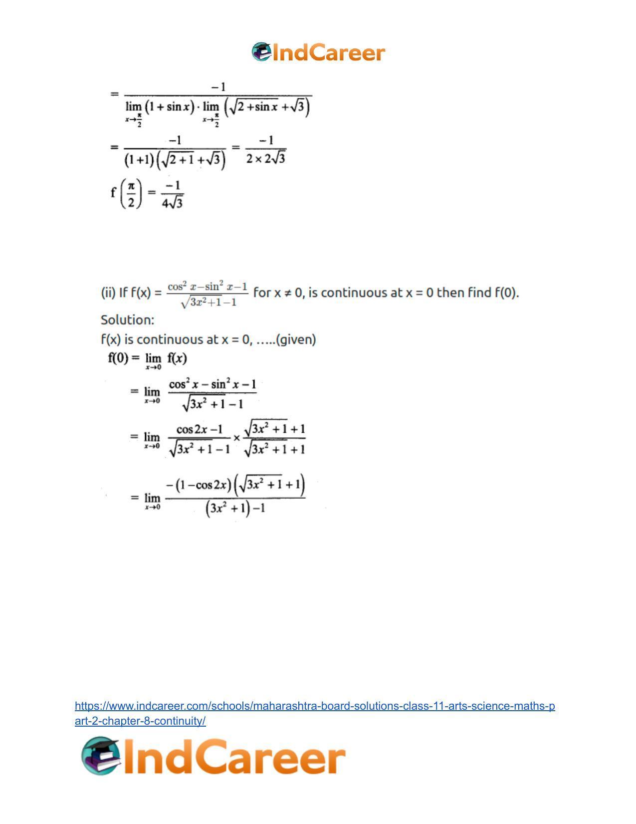 Maharashtra Board Solutions Class 11-Arts & Science Maths (Part 2): Chapter 8- Continuity - Page 36