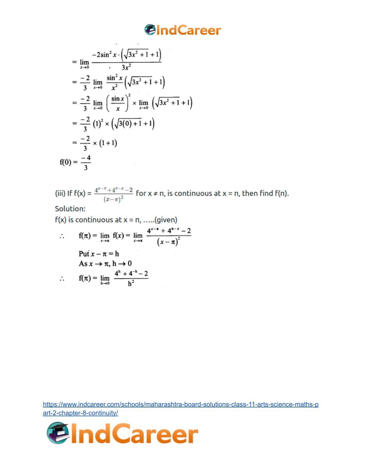 Maharashtra Board Solutions Class 11-Arts & Science Maths (Part 2): Chapter 8- Continuity - Page 37