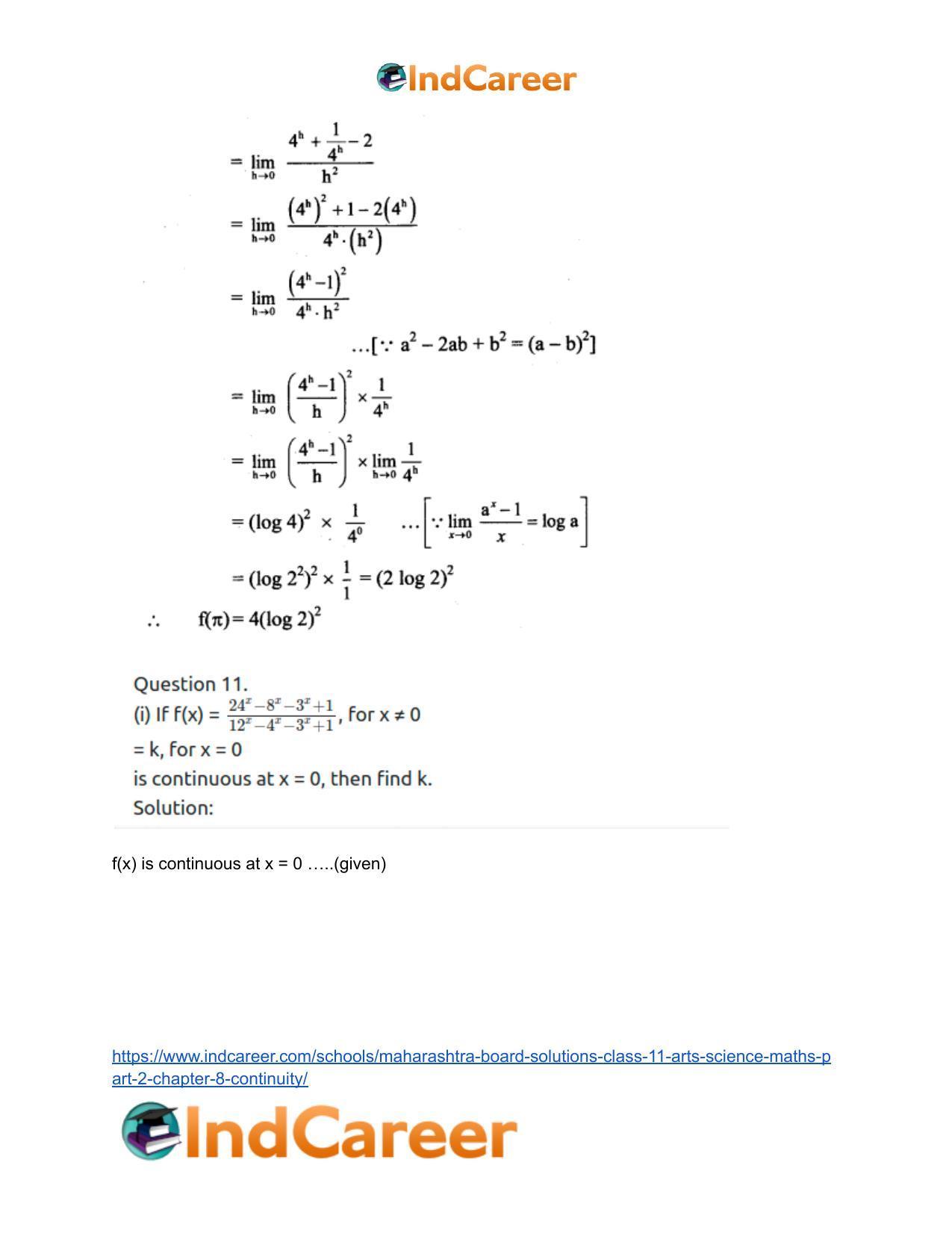 Maharashtra Board Solutions Class 11-Arts & Science Maths (Part 2): Chapter 8- Continuity - Page 38