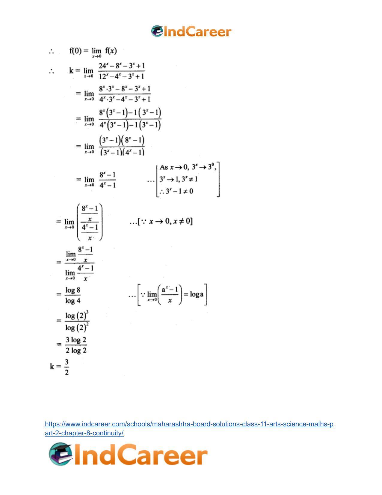 Maharashtra Board Solutions Class 11-Arts & Science Maths (Part 2): Chapter 8- Continuity - Page 39