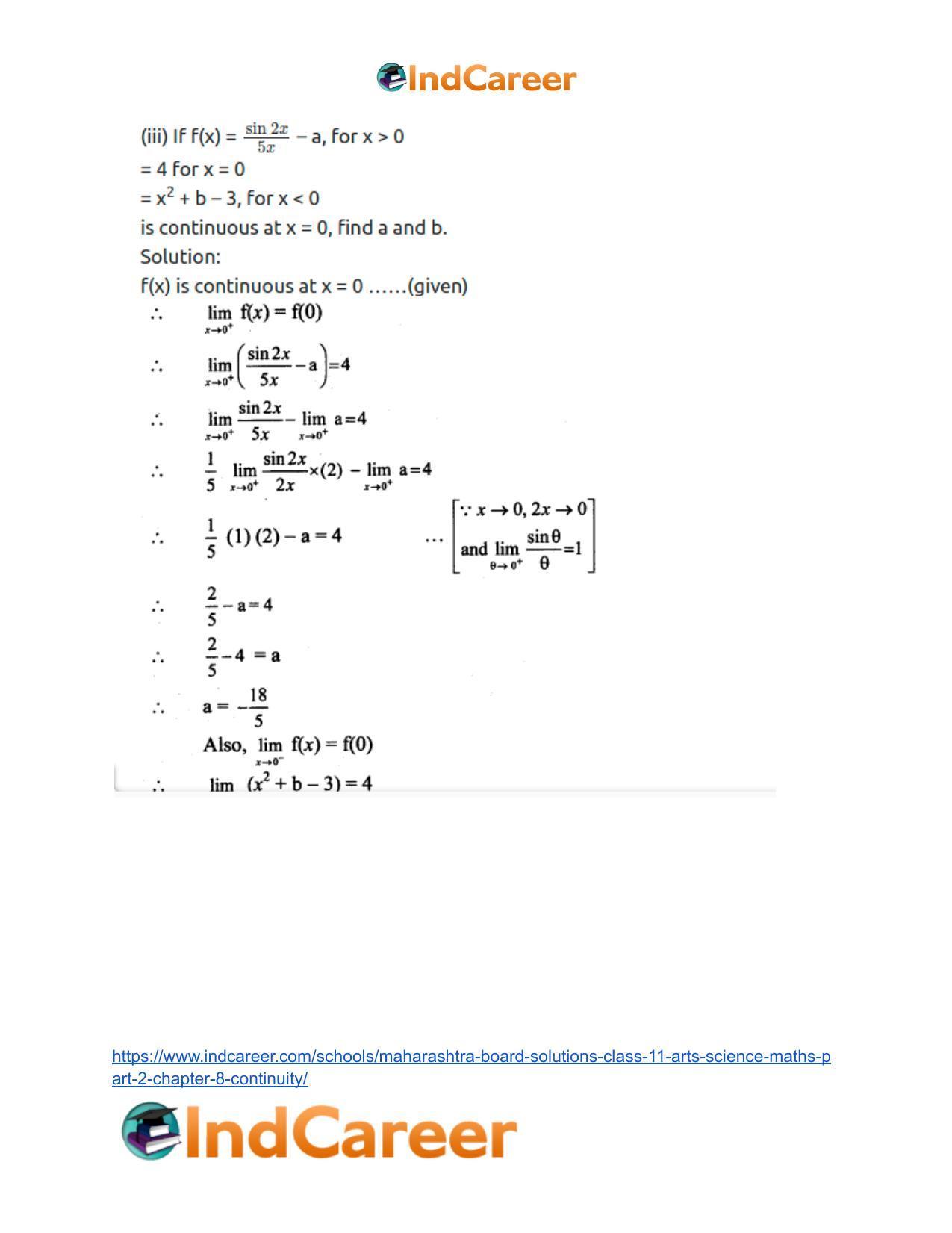 Maharashtra Board Solutions Class 11-Arts & Science Maths (Part 2): Chapter 8- Continuity - Page 41