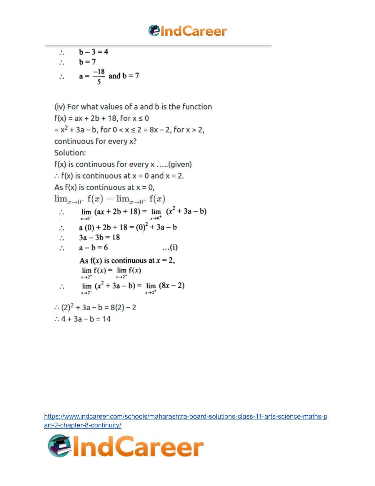 Maharashtra Board Solutions Class 11-Arts & Science Maths (Part 2): Chapter 8- Continuity - Page 42